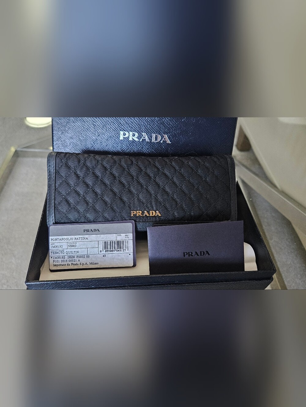 Authentic Prada 1MH132 Quilted Nylon Tessuto Continental Flap Wallet - Black N